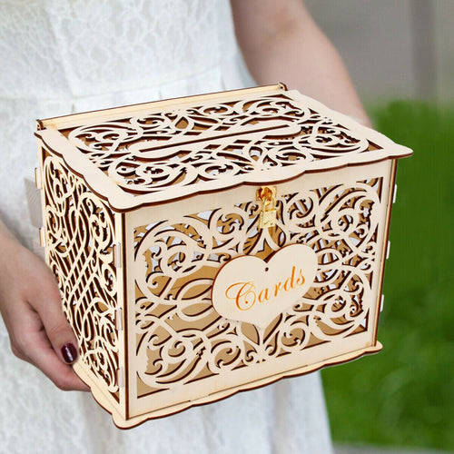 DIY Wedding Gift Card Box Wooden Money Box with Lock Beautiful Wedding Decoration Supplies For Birthday Party New 30x24x21cm