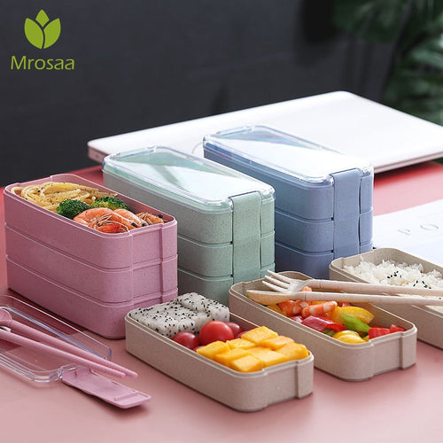 900ml Healthy Material Lunch Box 3 Layer Wheat Straw Bento Boxes Microwave Dinnerware Food Storage Container Lunchbox