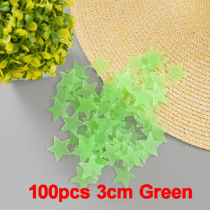 100pcs/bag 3cm Luminous Star Stickers Bedroom Sofa Fluorescent Painting Toy PVC stickers Glow in the Dark Toys for kids