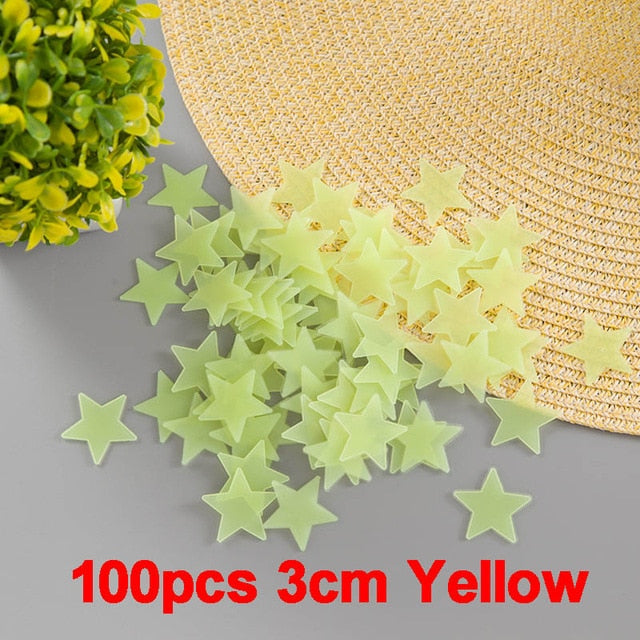 100pcs/bag 3cm Luminous Star Stickers Bedroom Sofa Fluorescent Painting Toy PVC stickers Glow in the Dark Toys for kids