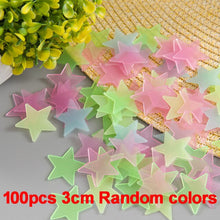 Load image into Gallery viewer, 100pcs/bag 3cm Luminous Star Stickers Bedroom Sofa Fluorescent Painting Toy PVC stickers Glow in the Dark Toys for kids