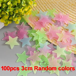 100pcs/bag 3cm Luminous Star Stickers Bedroom Sofa Fluorescent Painting Toy PVC stickers Glow in the Dark Toys for kids