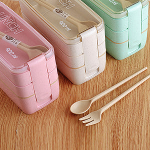 900ml Portable Healthy Material Lunch Box 3 Layer Wheat Straw Bento Boxes Microwave Dinnerware Food Storage Container Foodbox