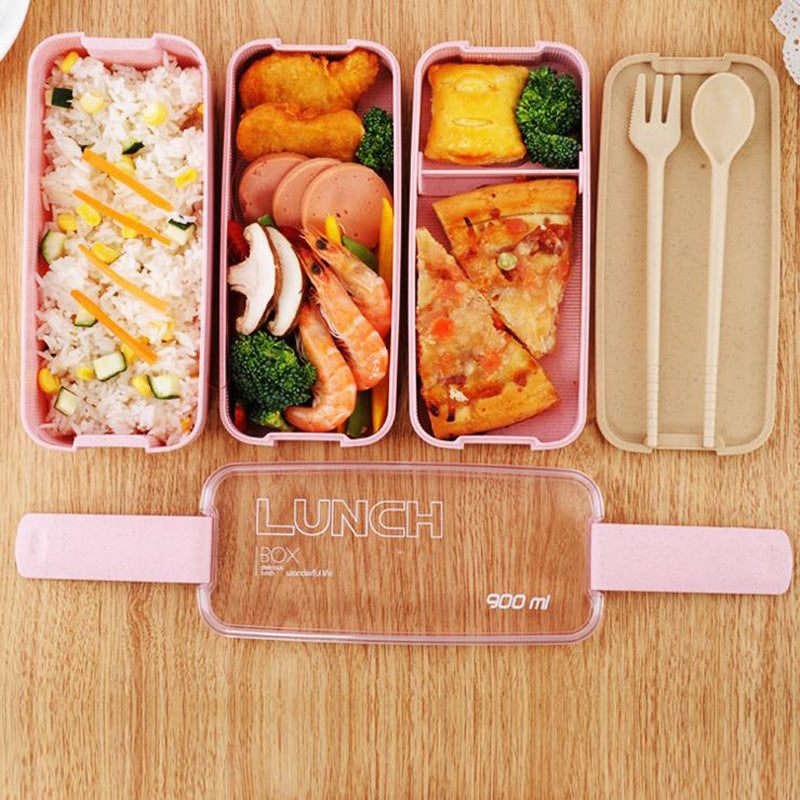 New 900ml Healthy Material Lunch Box 3 Layer Wheat Straw Bento Boxes Microwave Dinnerware Food Storage Container Lunchbox