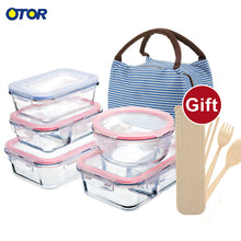 Load image into Gallery viewer, OTOR Healthy Material Lunch Box 3 Compartments Bento Boxes Microwave Dinnerware Food Storage Container Lunchbox Glass Crisper