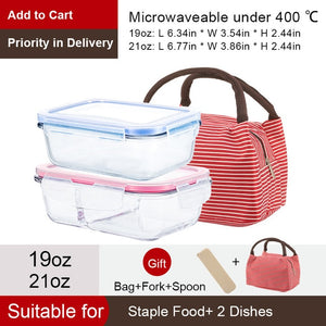 OTOR Healthy Material Lunch Box 3 Compartments Bento Boxes Microwave Dinnerware Food Storage Container Lunchbox Glass Crisper