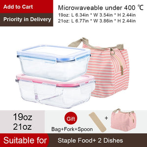 OTOR Healthy Material Lunch Box 3 Compartments Bento Boxes Microwave Dinnerware Food Storage Container Lunchbox Glass Crisper