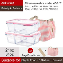 Load image into Gallery viewer, OTOR Healthy Material Lunch Box 3 Compartments Bento Boxes Microwave Dinnerware Food Storage Container Lunchbox Glass Crisper