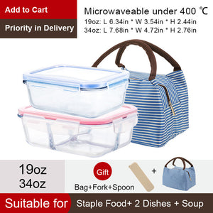 OTOR Healthy Material Lunch Box 3 Compartments Bento Boxes Microwave Dinnerware Food Storage Container Lunchbox Glass Crisper