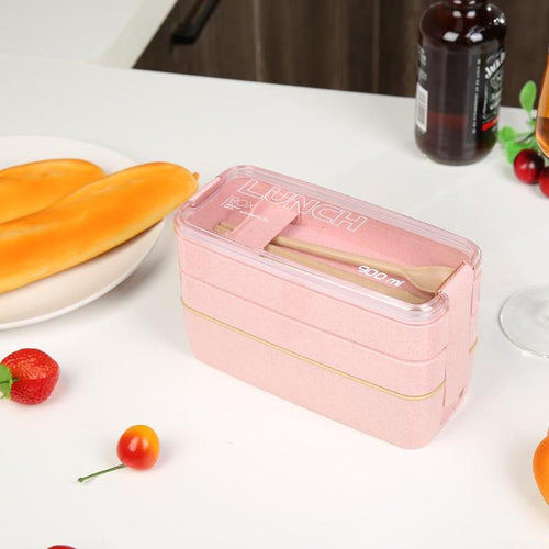 900ml Healthy Material Lunch Box 3 Layer Wheat Straw Bento Boxes Microwave Dinnerware Food Storage Container Lunchbox